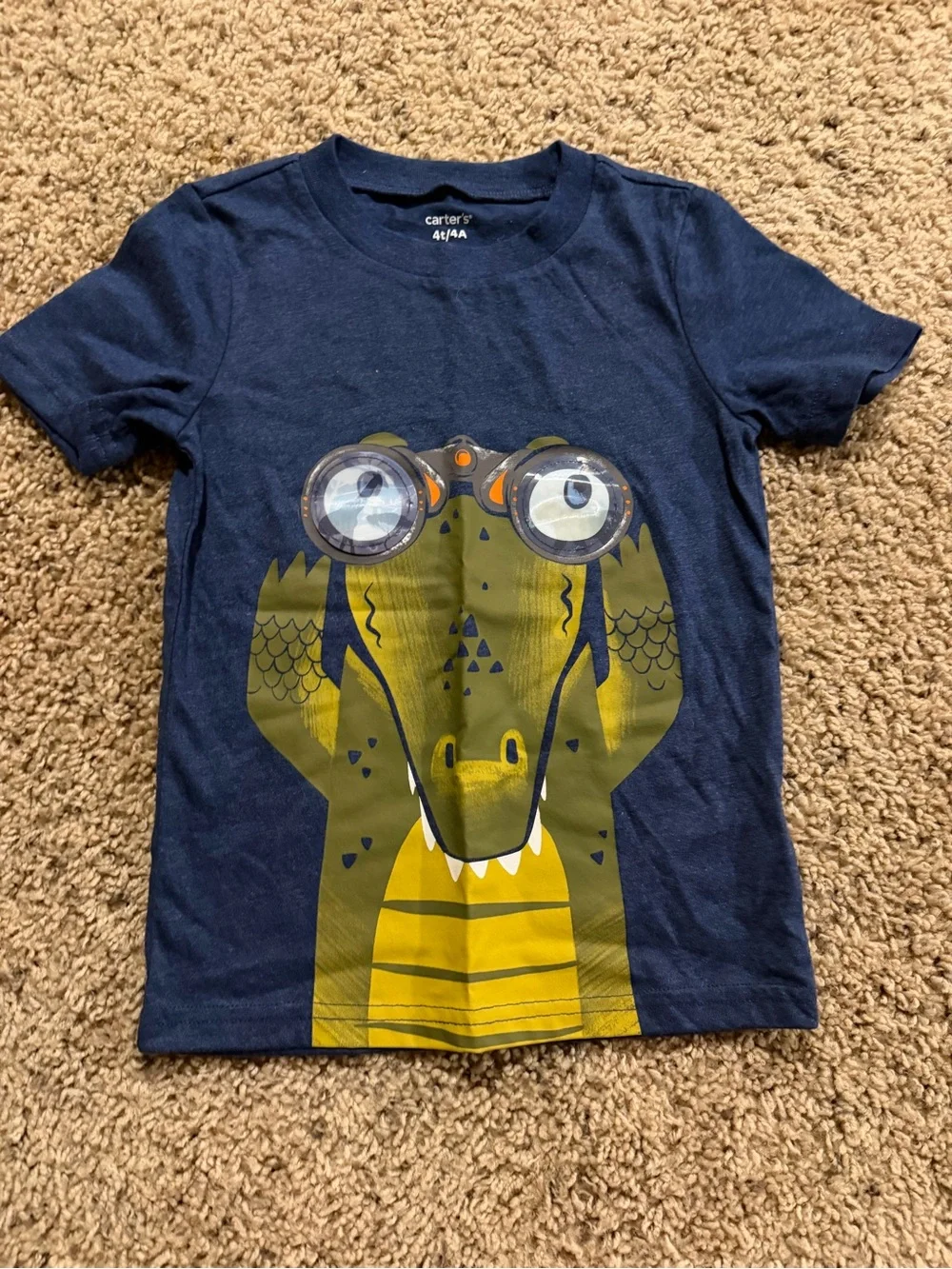Carter's Navy Blue Tee with Yellow & Olive Alligator Graphic